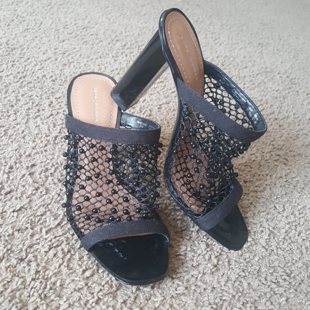 SOLD! ZaraMuleNettedBeadedHeels